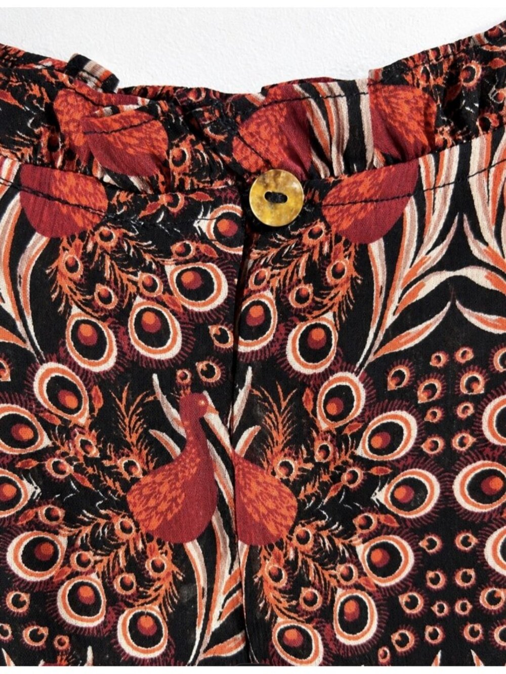 Daniel Rainn Anthropologie Tina Peacock Print Boho Blouse Burgundy Women’s S - Picture 10 of 10